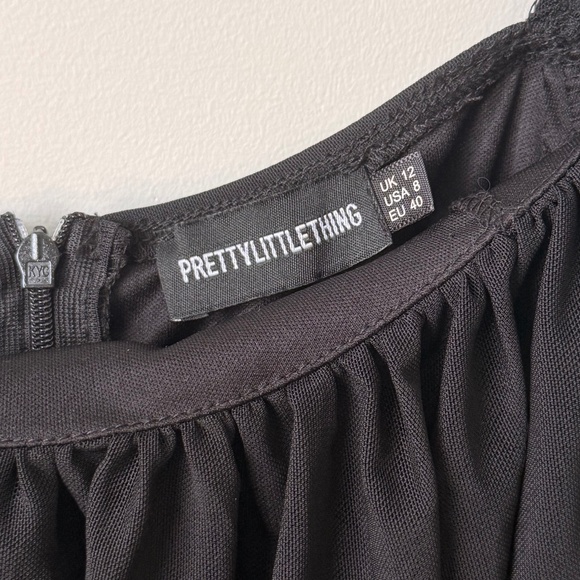 PrettyLittleThing Ruched Mesh Balloon Sleeve Mini Dress - Black - Picture 3 of 4